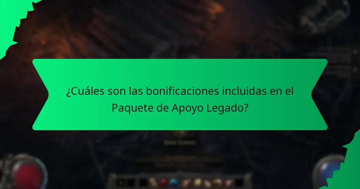 ¿Qué colores están asociados con las bonificaciones del Paquete de Apoyo Legado?